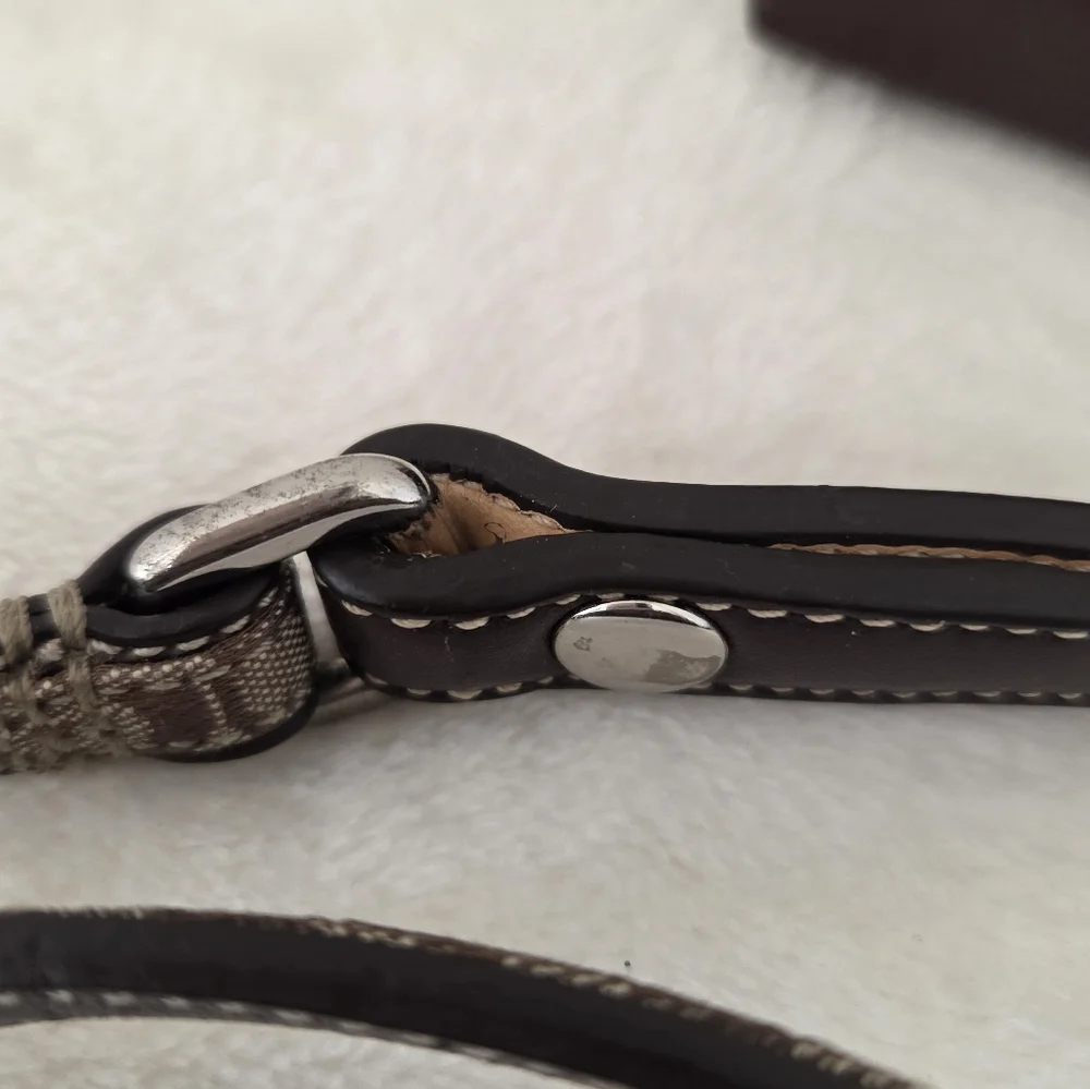 COACH Signature Miniature Logo Brown & Tan Genuine Leather Dog Leash EUC